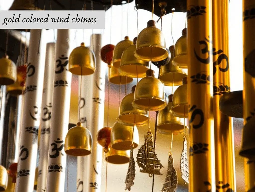 gold colored wind chimes